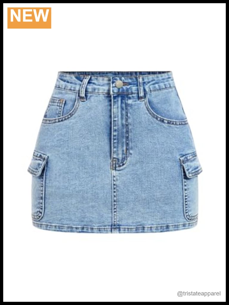 Plus Size High Waisted Bodycon Denim Mini Skirt With Pockets Stretchy Casual